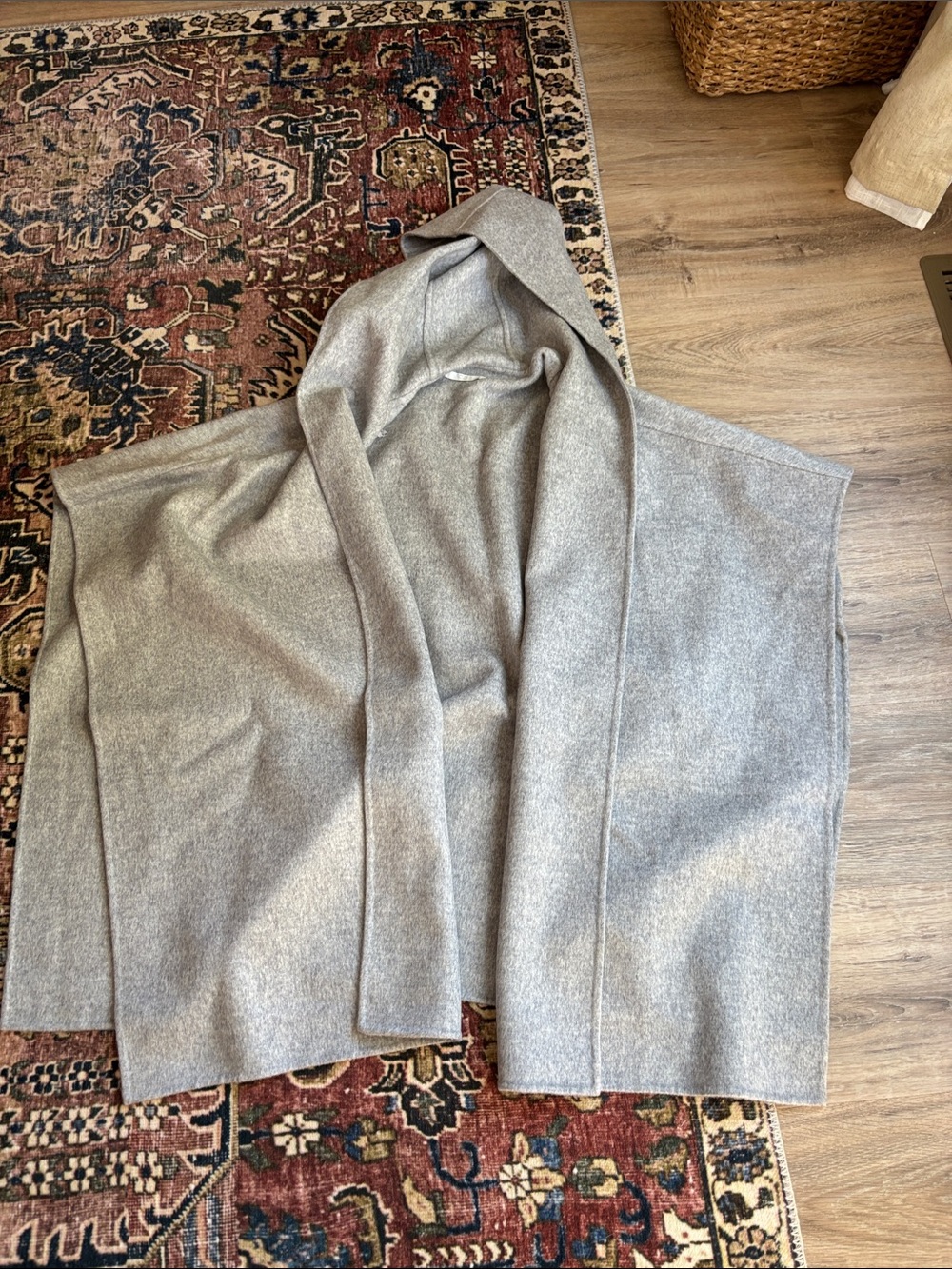 COS Light Gray Hooded Wool-Blend Wrap Cape
